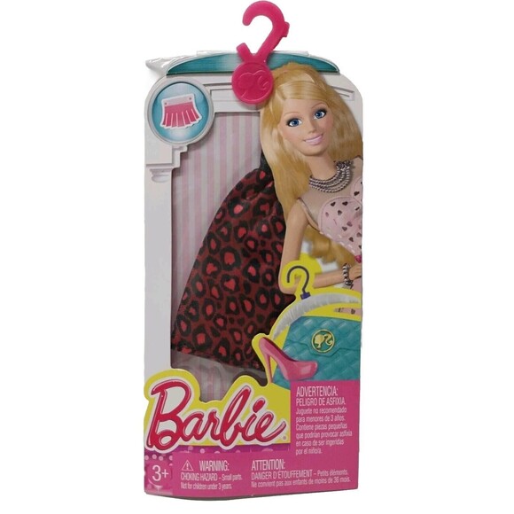 Brand New Sealed Mattel Barbie Doll Fashion Dress Skirt Red Black Leopard Print - Picture 1 of 6